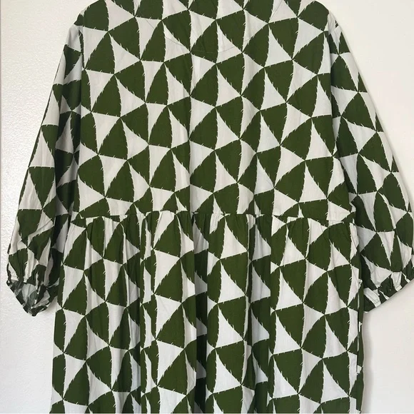 Anthropologie Green and White Geometric Long Sleeve Dress Size 2x - Picture 5 of 16